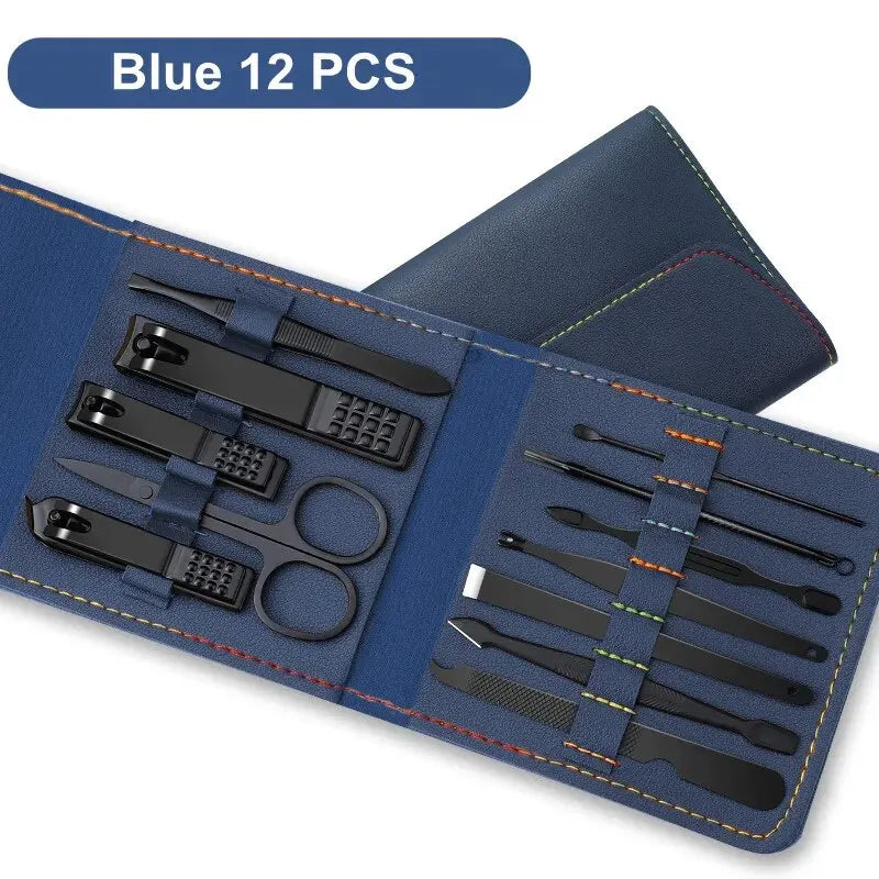 16PCS Conjunto de cortadores de unha marrons cortadores de unha de aço inoxidável com bolsa em couro dobrável kits de cortadores de manicure tesouras ferramentas de beleza para maquiagem