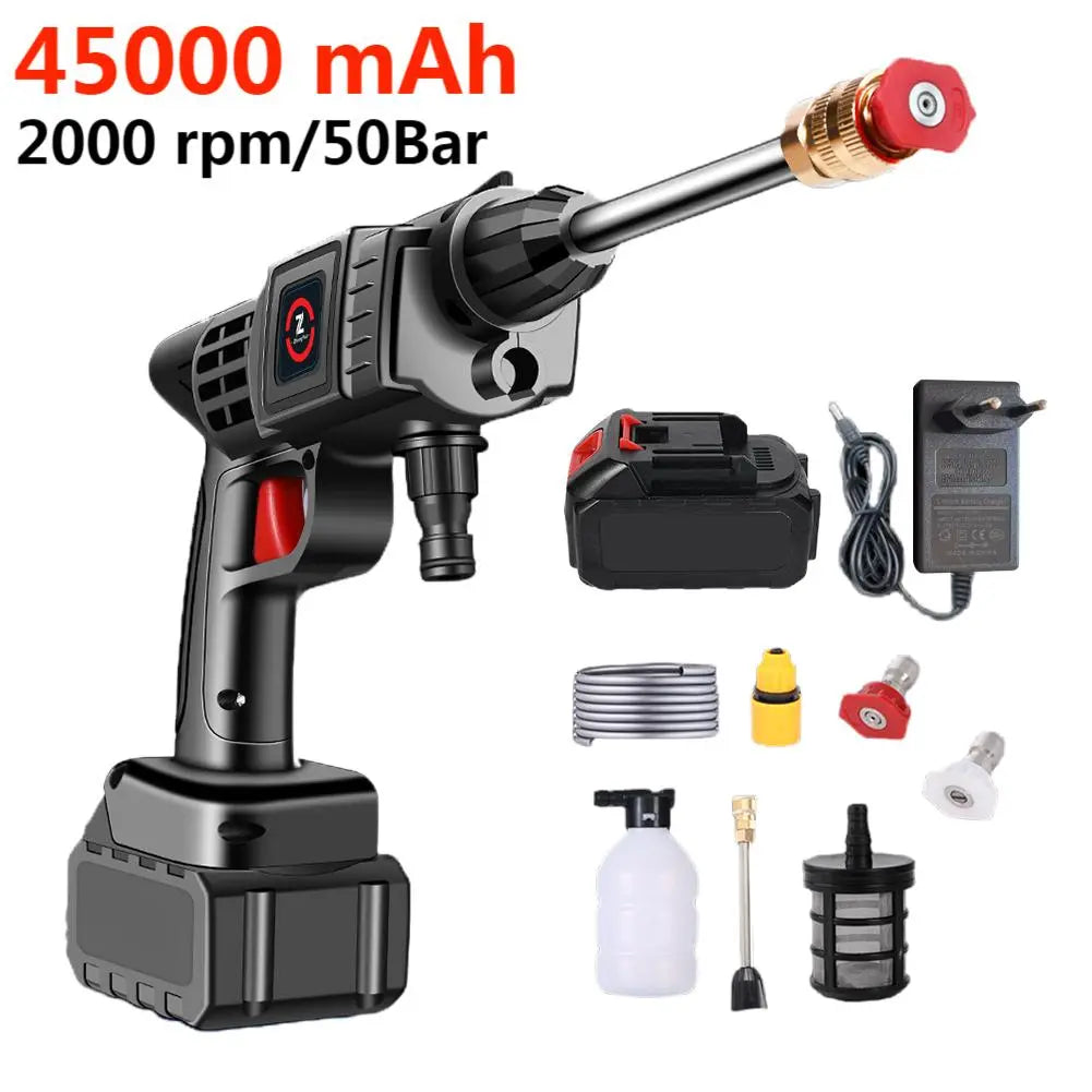 200W 50Bar Cordless Lavadora de carros de alta pressão com pistola de água em spray com bateria de 20000mAh Gerador de espuma Máquina de lavar carros para uso doméstico