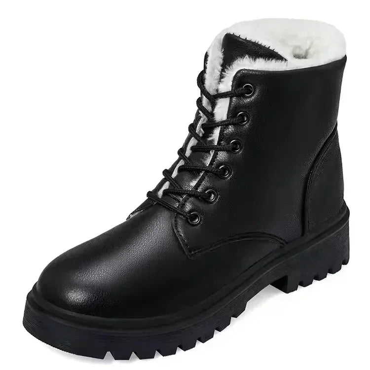 Botas de Inverno Lã Grossa Quente Mulheres Salto Alto Bota Genuína Botas Femininas de Neve de Alta Qualidade Sapatos Femininos