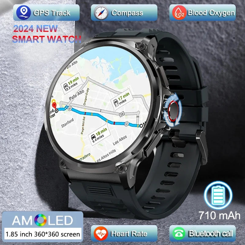 2024 Novo GPS Track Smart Watch Homens 1.85-Inch Ultra HD AMOLED Screen 710 Mah Battery Bluetooth Call SmartWatch Para Huawei Xiaomi