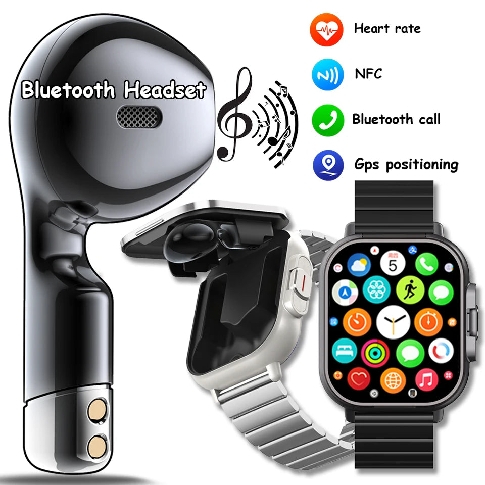 2024 Novo Smartwatch Earbuds 2 em 1 Fones de ouvido Bluetooth TWS sem fio para chamadas à prova d'água para pressão arterial Esportes Homens Mulheres Presente